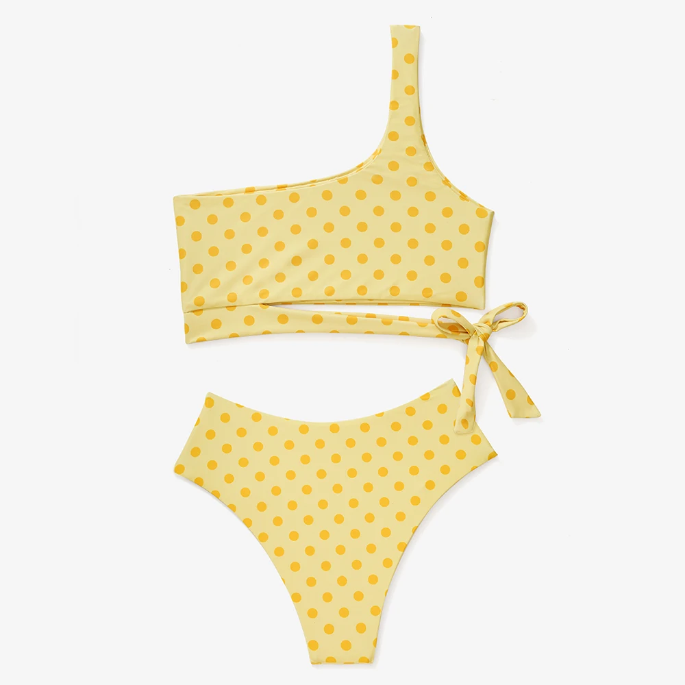 One-Shoulder-Bikini-Set für Damen – Sommer-Badeanzug mit hoher Taille, zweiteiliger Bikini für Frauen – Detail 12