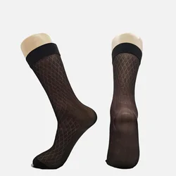 Medias finas de nailon para hombre, a la moda medias con forma de diamante, vestido Formal, antigancho, medias transparentes sedosas