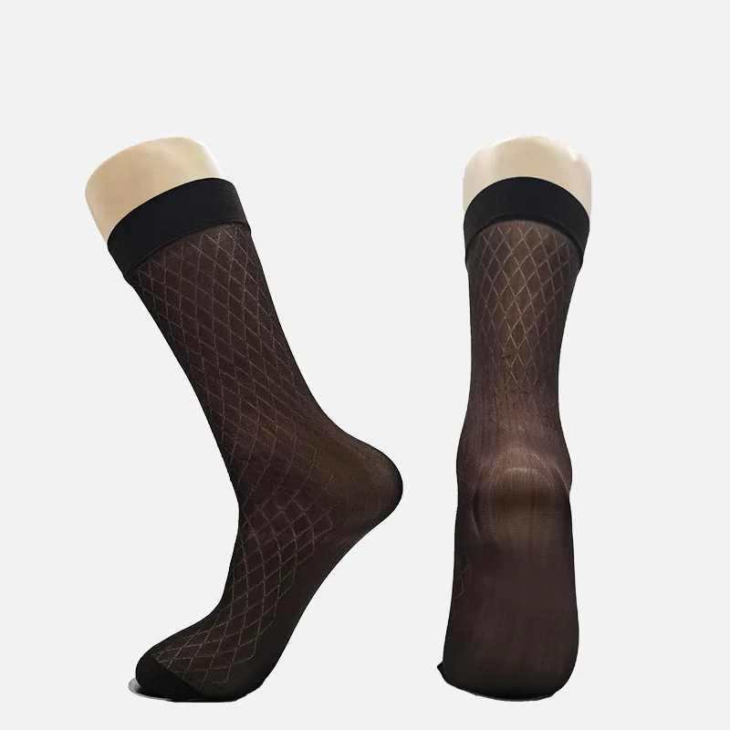 Men's Thin Nylon Stockings Fashion Diamond Shaped Stockings Male Formal Dress Anti Hook Silky Sheer Stocking Socks