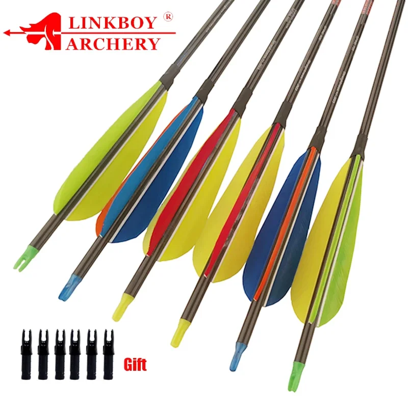 

Linkboy-Pure Carbon Archery Arrows, Full for Compound Recurve Bow Hunting, Spine300, 5 in Turkey Feathers, 12PCs