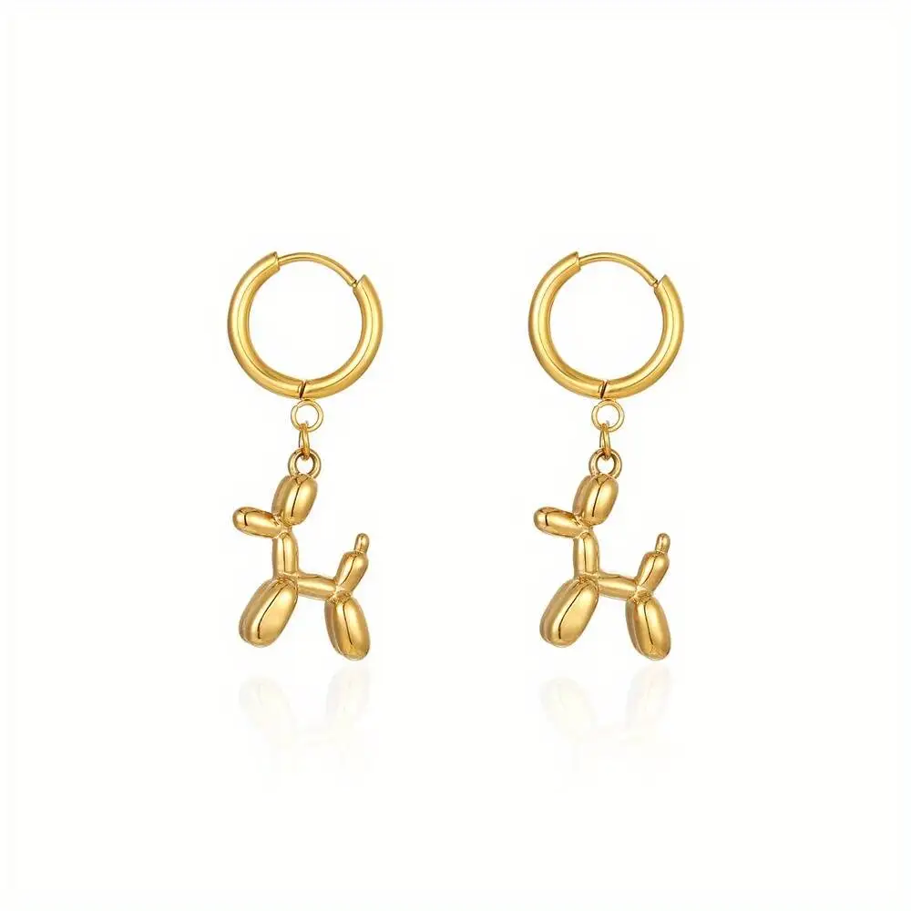 Stainless Steel Gold Plated Animal Balloon Dog Women's Jewelry Drop Earrings