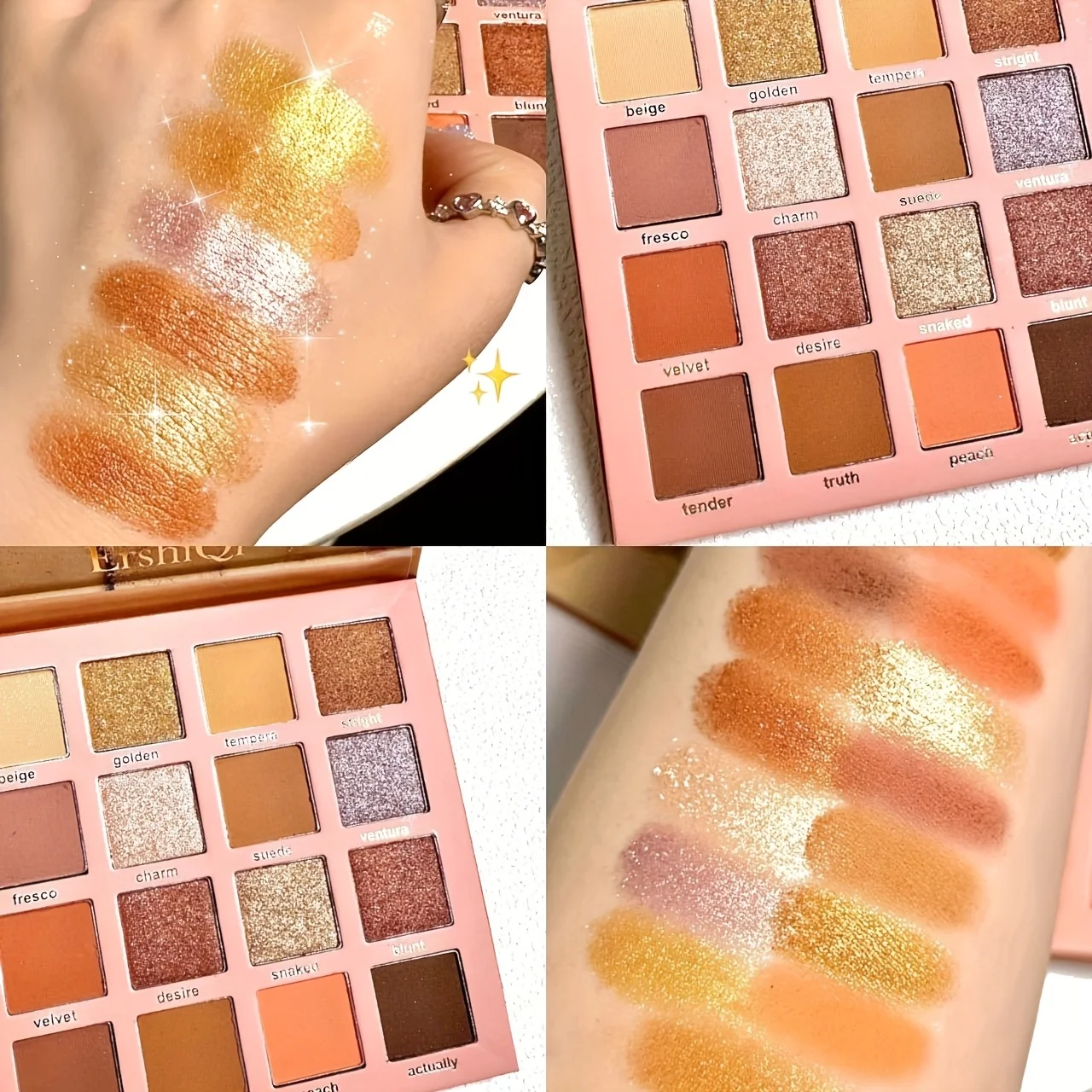 Set fard e evidenziatore Golden Sunshine a 16 colori - Tavolozza per trucco puro tono terra innocente per un aspetto naturale
