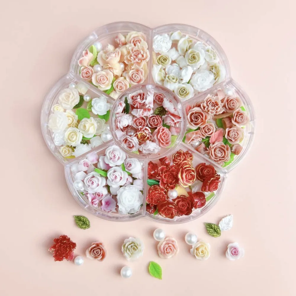 

Розовые цветочные украшения для ногтей в виде роз, смешанные жемчужные бусины, маникюрные украшения, аксессуары для ногтей в виде роз, смоляные DIY-шармы для ногтей