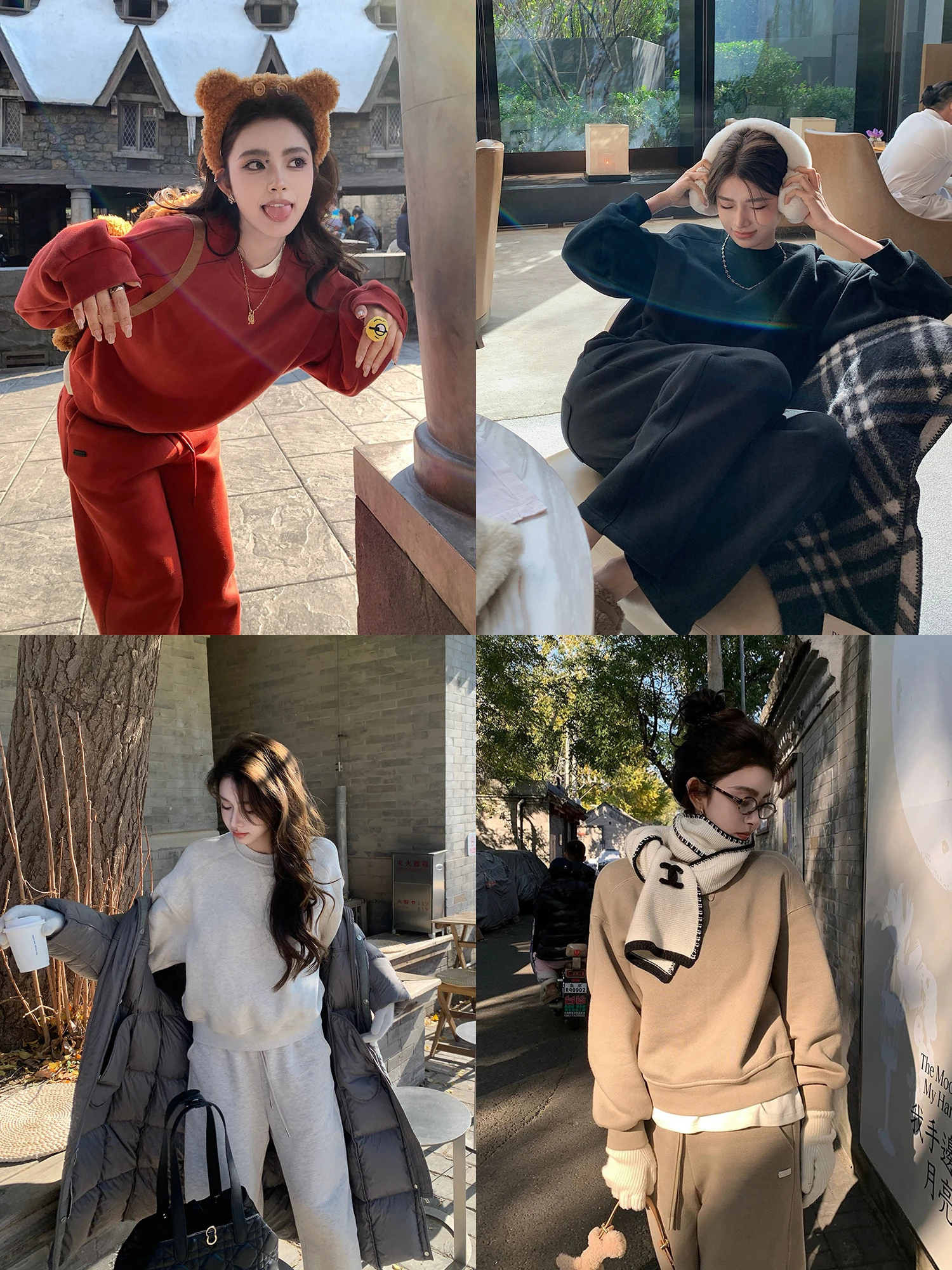 

Комплект худи и спортивных брюк Lilylikes для ленивых: высококачественный флис, круглый вырез, повседневный стиль, удобный хлопок, длинный рукав