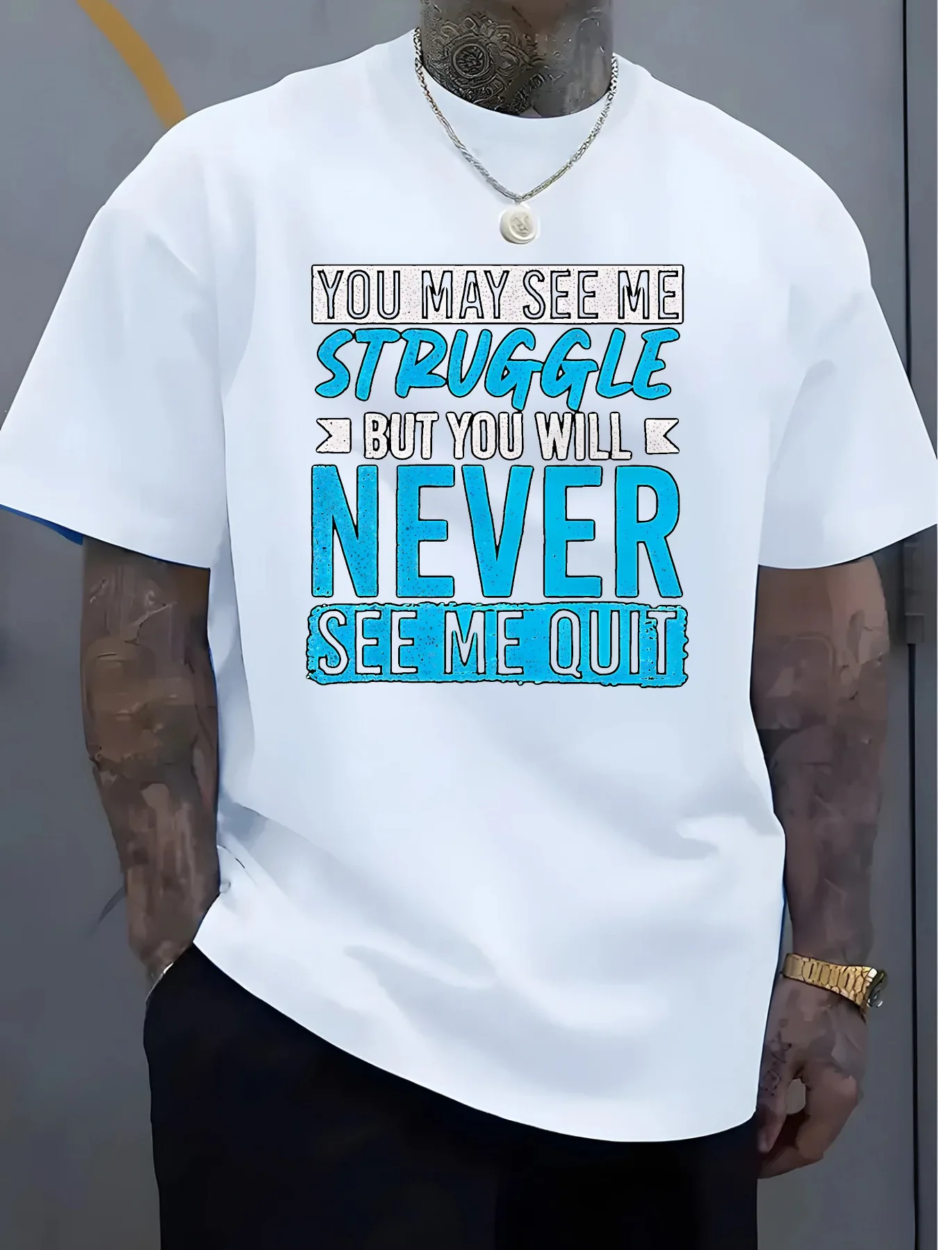 

Мужская хлопковая повседневная футболка Never Quit Struggle Design с графическим рисунком, дышащая и удобная