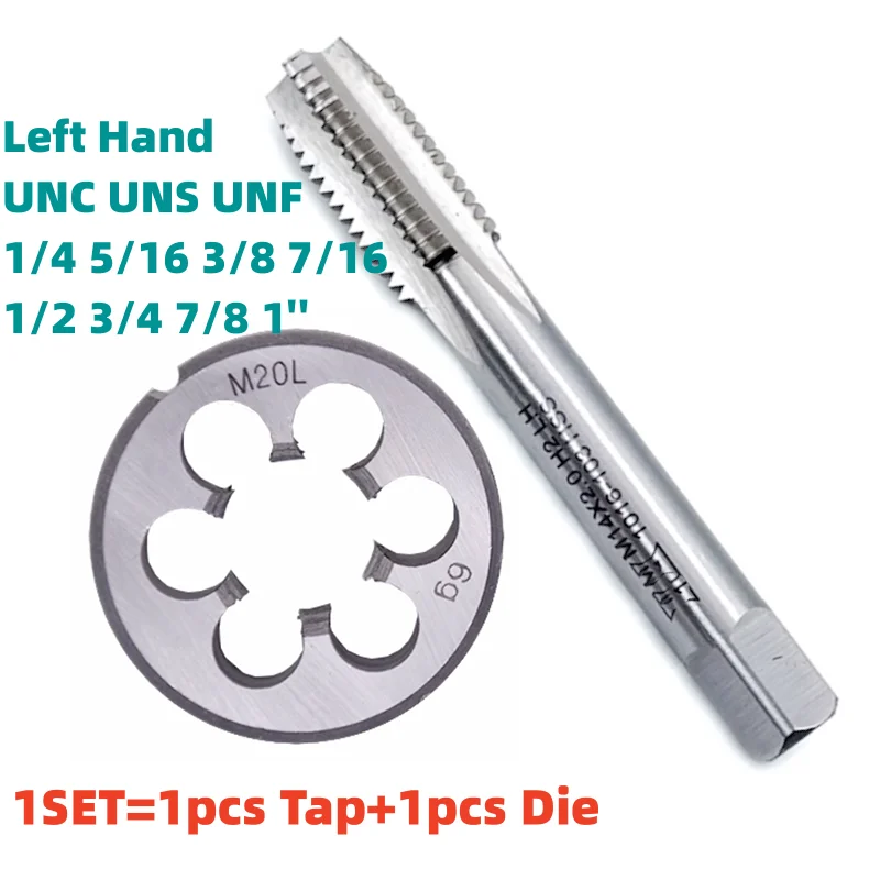 

1Set Left Hand American Screw Hand Tap and Die Set Fine Thread Dies Taps Suit UNF UNS UNC 1/4 5/16 3/8 7/16 1/2 3/4 7/8 1''-8 12