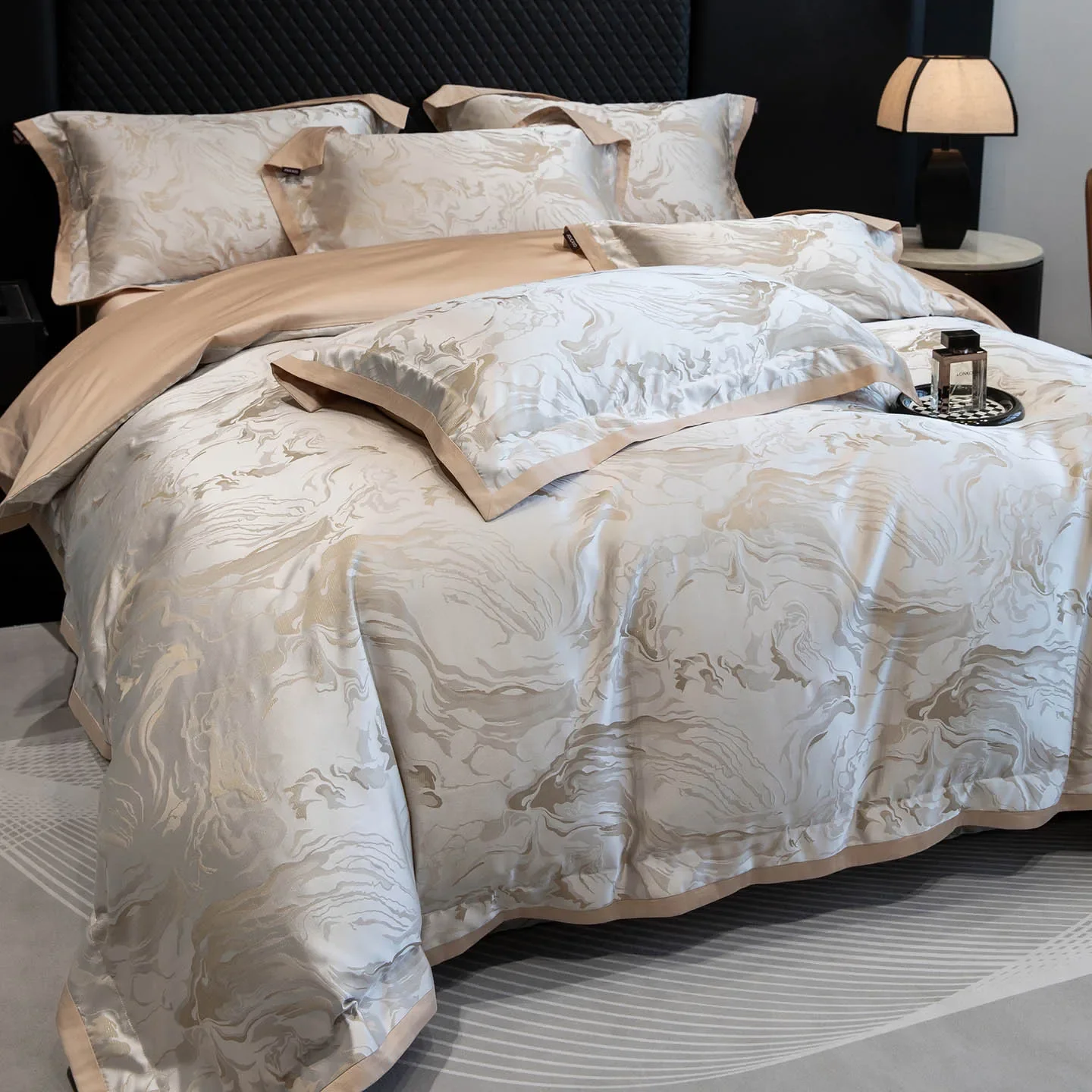 1000TC Egyptian Cotton Jacquard Luxury Queen King Size Bedding Set Duvet Cover Flat/Fitted Bed Sheet Pillowcases 4Pcs