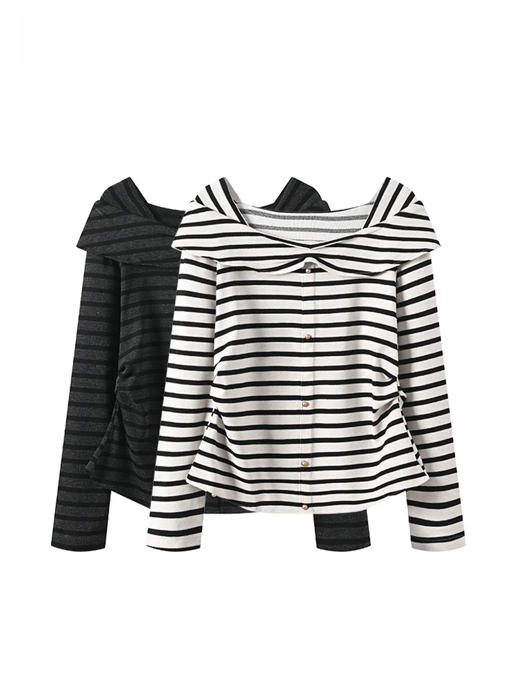 

CaraCLUB: Новая женская трикотажная кофта больших размеров с длинным рукавом, свободного кроя, в полоску, для ранней весны, из смесового полиэстера