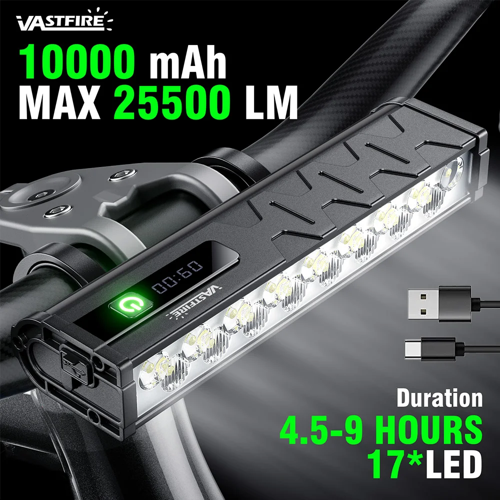 دراجة ضوء الجبهة مع الضوء الخلفي 25500 التجويف الدراجة الخفيفة 10000mAh مصباح يدوي USB شحن الجبلية الطريق الدراجات ملحقات المصابيح