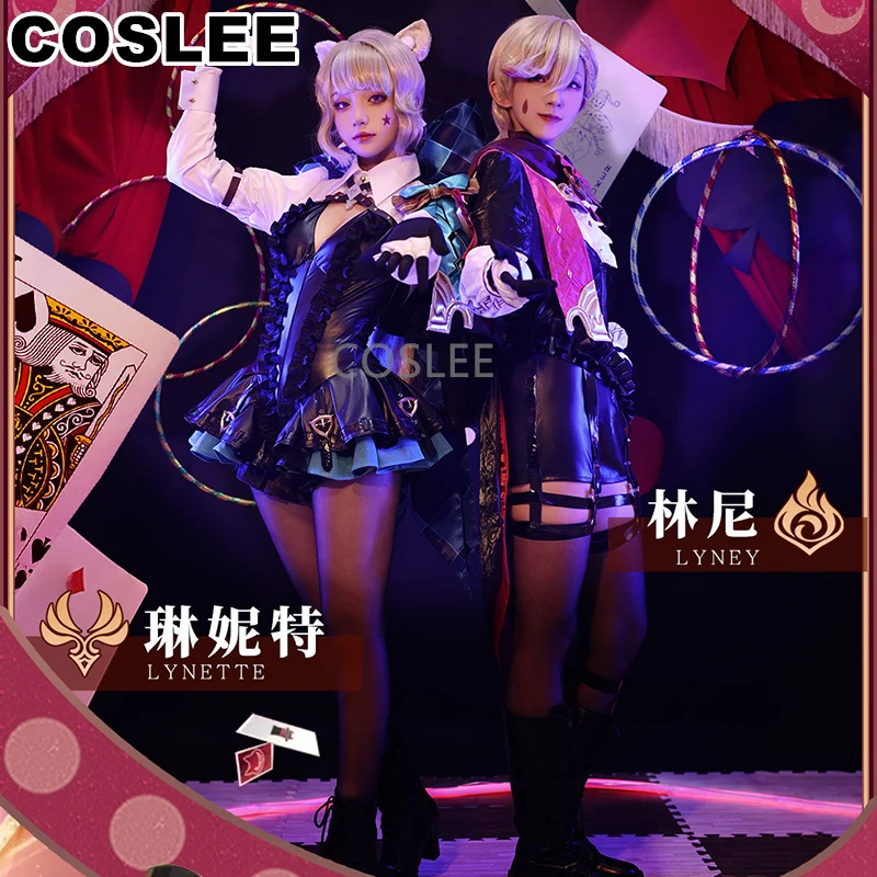 COSLEE Genshin Impact Lyney Lynette Magician Cosplay Costume Game Suit Lovely Uniform Halloween Party Outfit Women New 2023