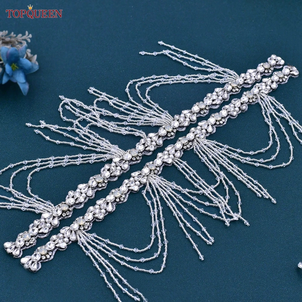 TOPQUEEN S472A Rhinestone Applique Bling Large Sewing Patches Epaulets for Women Ladies Bridal Party Clothing Dresses Gown Coats