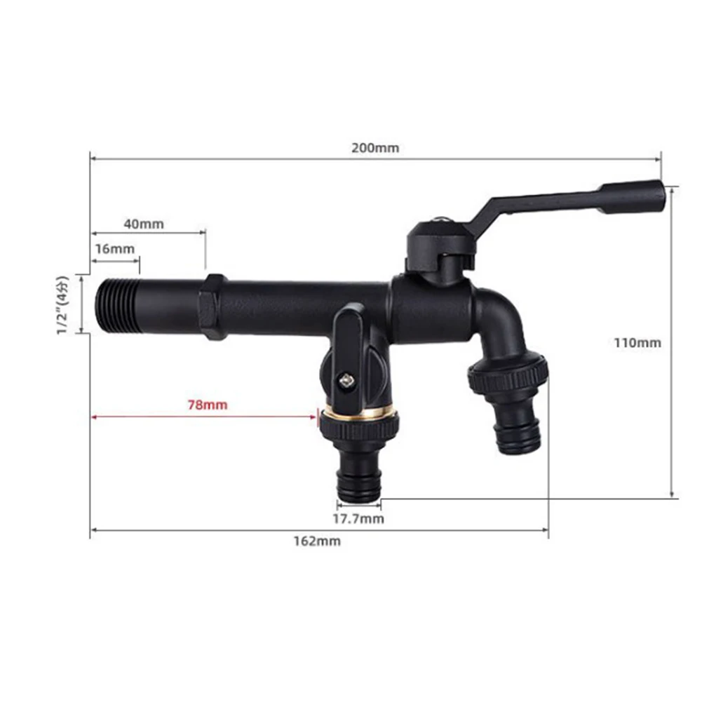 Extended Double Head Brass Garden Faucet 1/2 Inch Two Outlet Water Splitter For Courtyard Patio Lawn Irrigation Plumbing Fixture