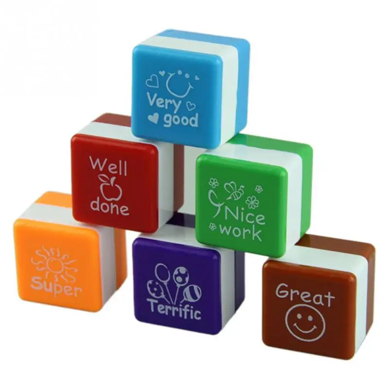 cute Kid Stamp English Teacher Comment Stamper Praise Reward Seal Water Self-Inking DIY School Scrapbooking Toys