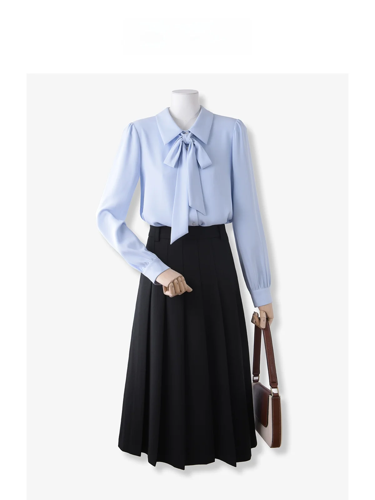 

Blue Silk Long Sleeve Women's Shirt Commute Style Knot Interview Suit Straight Cut Polyester Fiber B05_3328471