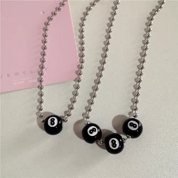 Kpop Fashion Vintage Black 8 Billiard Ball Pendant Beads Necklace For Women Men Hip Pop Punk Grunge Jewelry Y2k 90s Accessories