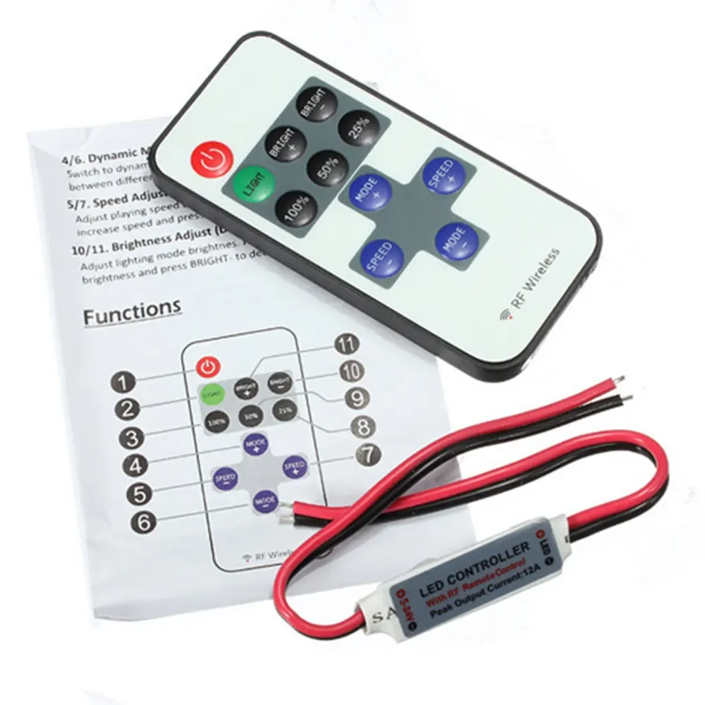 10pcs Mini DC 12V Led Controller Dimmer 6A Wireless RF Remote to Control Single Color Strip Lighting 3528 5050 led strip