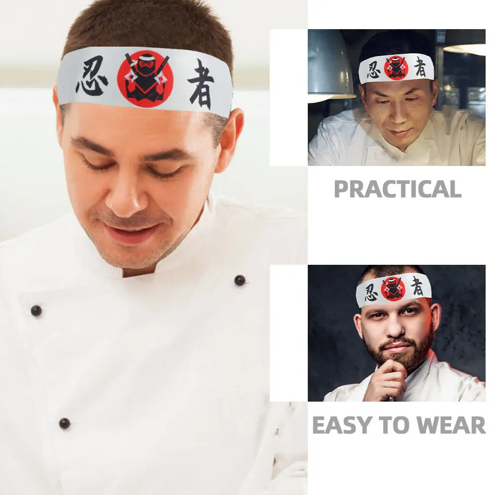 8Pcs Ninja Headband Set Japanese Themed Adjustable Sweat Absorbent for Adults Sushi Chef Cosplay Kitchen