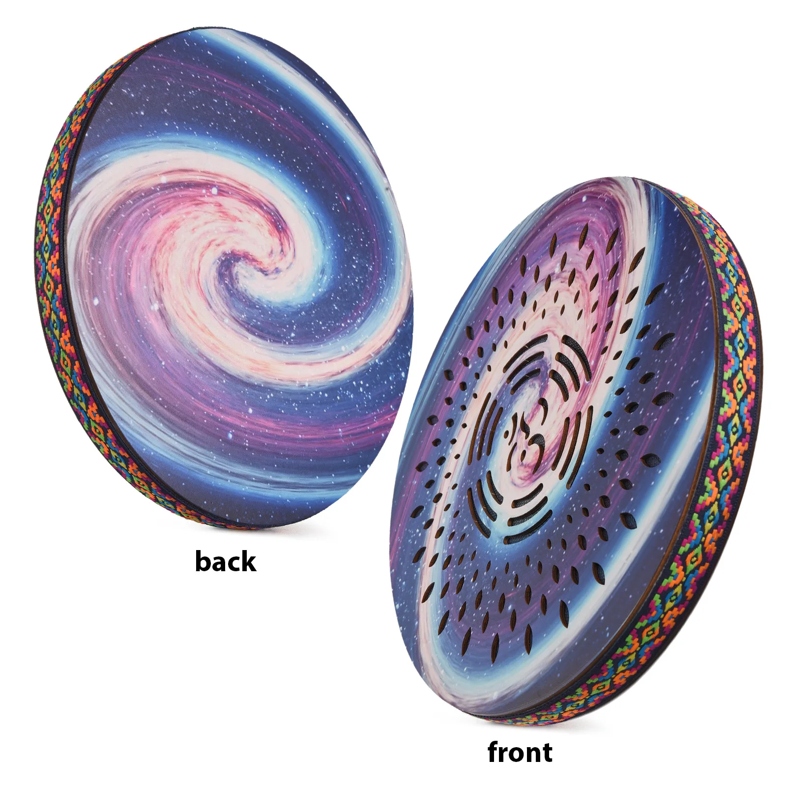 

12 Inch Ocean Drum Ethnic Percussion Instrument Painted Drum Pattern Birch Wooden Drum Woven Edge for Home Party Supplies