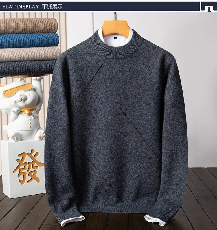Pure cashmere men's 100 cashmere semi-high collar winter thick warm sweater middle-aged sweater