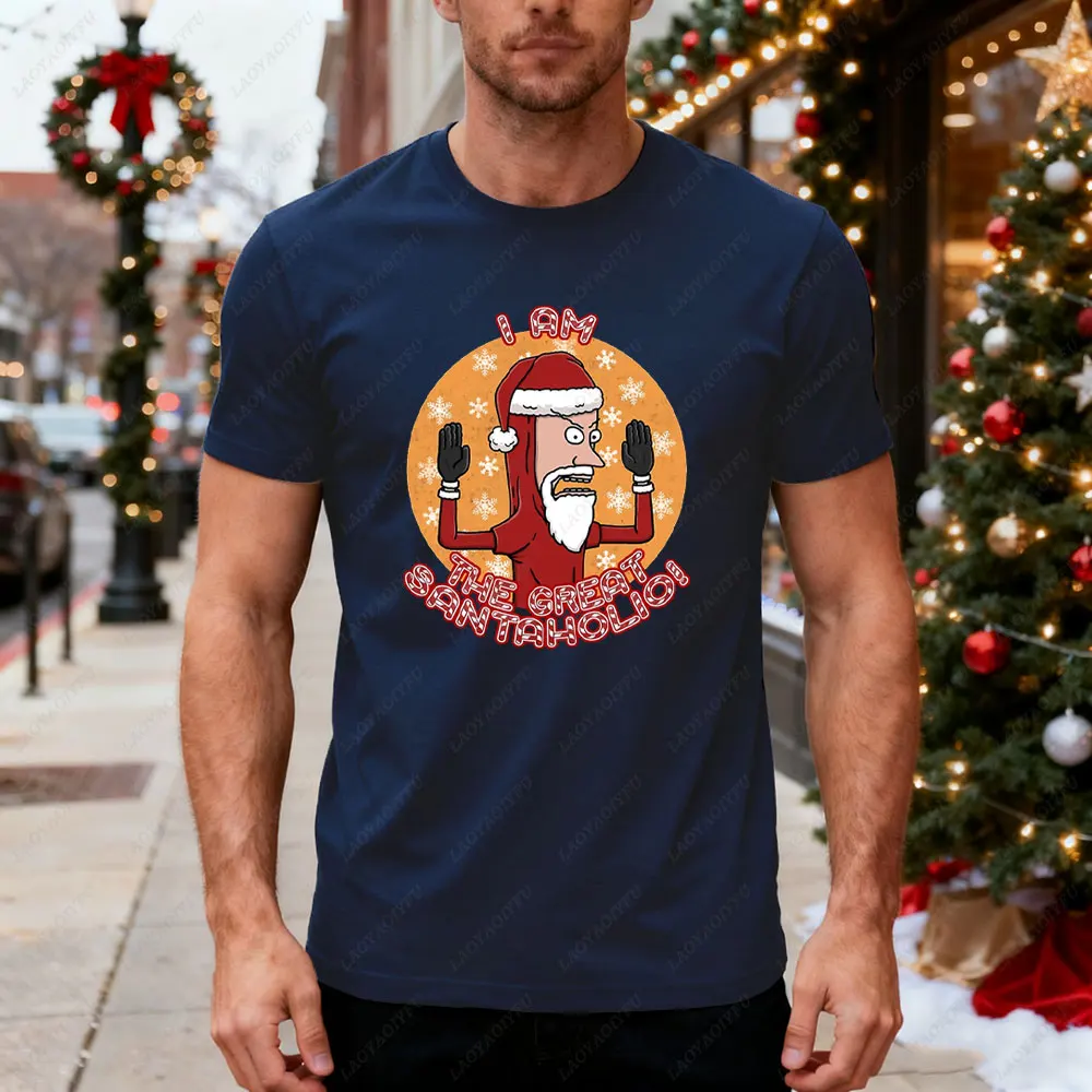 عيد الميلاد أنا العظيم سانتا هوليو الجرافيك تي شيرت Beavi and Buttheads الكلاسيكية قصيرة الأكمام الصيف الرجال القطن الرجال التي شيرت #4