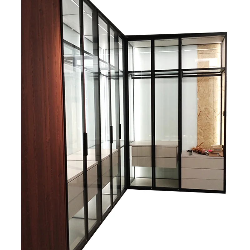 Custom. Slaapkamermeubilair Woningmeubilair Luxe Glazen Deur Garderobe Moderne Slaapkamer Gehard Glazen Deur Garderobekast