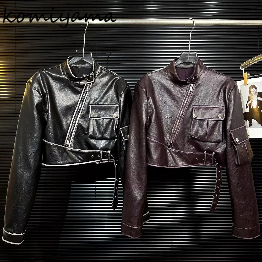 

Irregular Lace-up Chaquetas De Mujer Autumn 2025 Jacket Pu Leather Woman Jackets Stand Collar Casaco Full Sleeve Outerwears