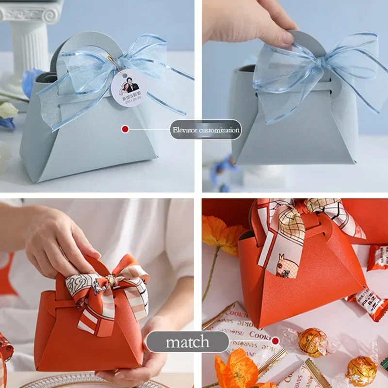 20PCS Leder Geschenk Taschen Bogen Band Verpackung Tasche Hochzeit Gunsten Verteiler Taschen Weihnachten Süßigkeiten Verpackung Box Mini Handtasche – Detail 8
