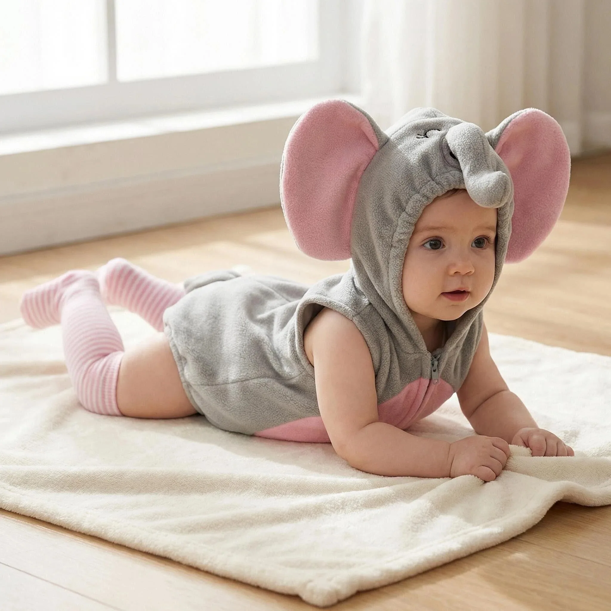 새 디자이너 만화 의류 지퍼 업 후드 롬퍼 + 스타킹 아기 소년 옷 아기 소녀 캐주얼 세트 - 2