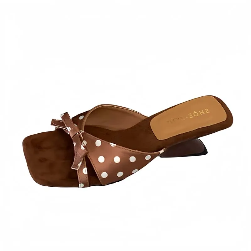 

White Sandals For Woman Wedges Heels Slippers Black Polka Dots Bow Chunky Heels Shoes Summer Ladies Sandals 2026 Trend
