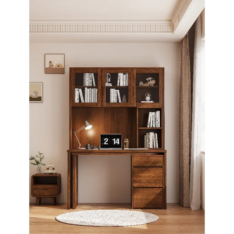 All Solid Wood Oak Desk Bookshelf Integrated Household Computer Desk Chinese Antique Custom Rotatable Learning Study Workstation