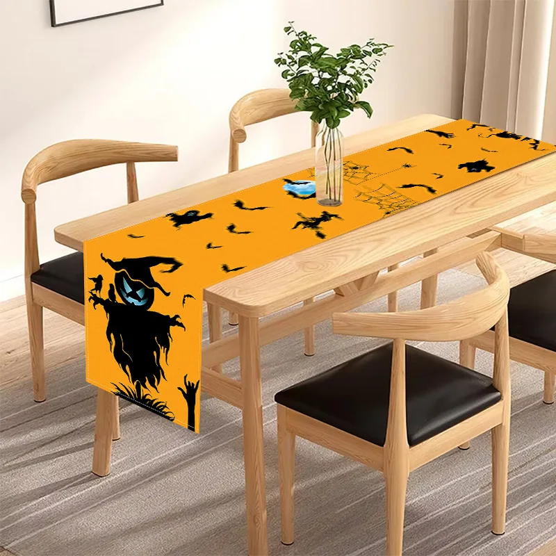 New Halloween Scarecrow Table Runner Linen Print Tablecloth Party Coffee Table Decor Prop