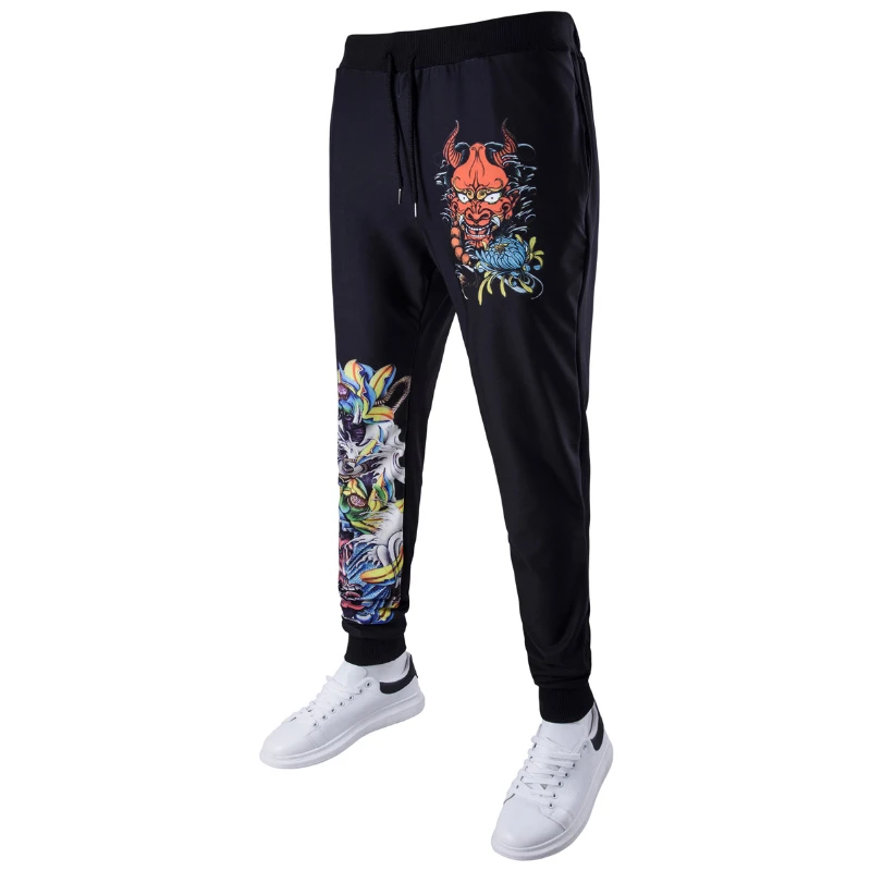 

New men's pencil pants harem pants elastic men's ghost head digital printing casual pants