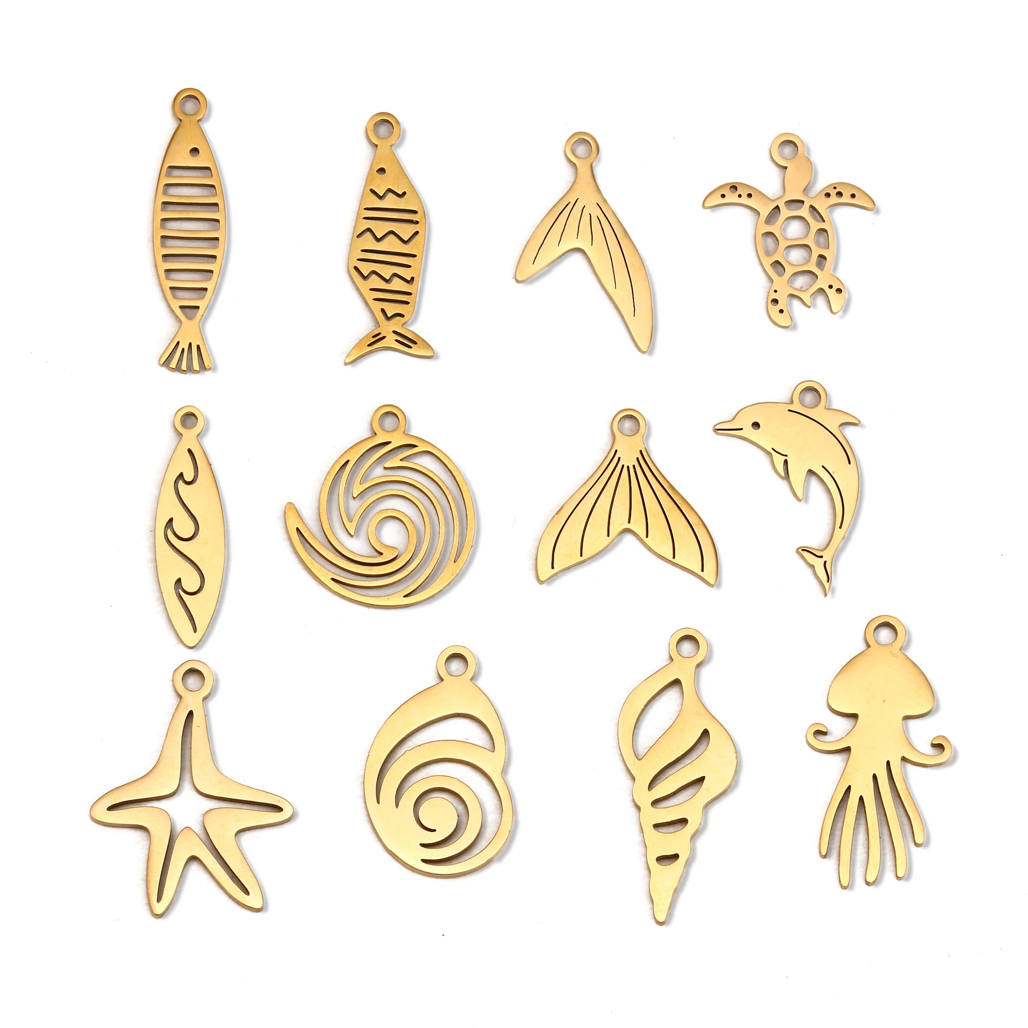 5 stuks Oceaan Vis Zee Charms RVS Surfer Wave Zeemeermin Staart/Schildpad/Zeester Hangertjes DIY Ketting Oorbel Sieraden maken - afbeelding 2