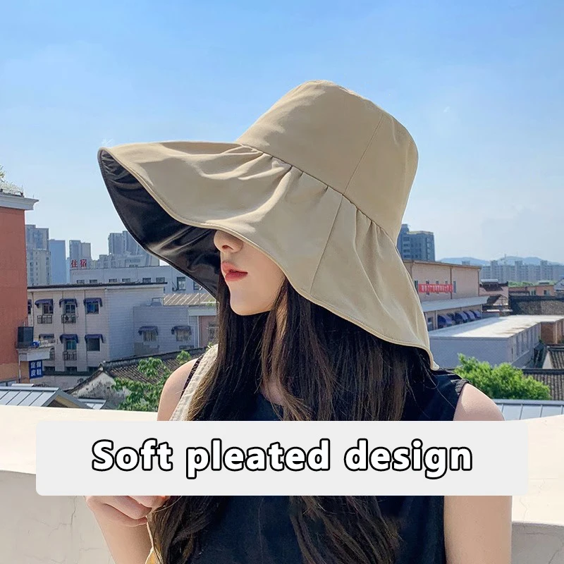 Summer Empty Top Wide Brim Sun Hat For Women Anti UV Sunscreen Bucket Hat Female Sun Protection Outdoor Beach Cap