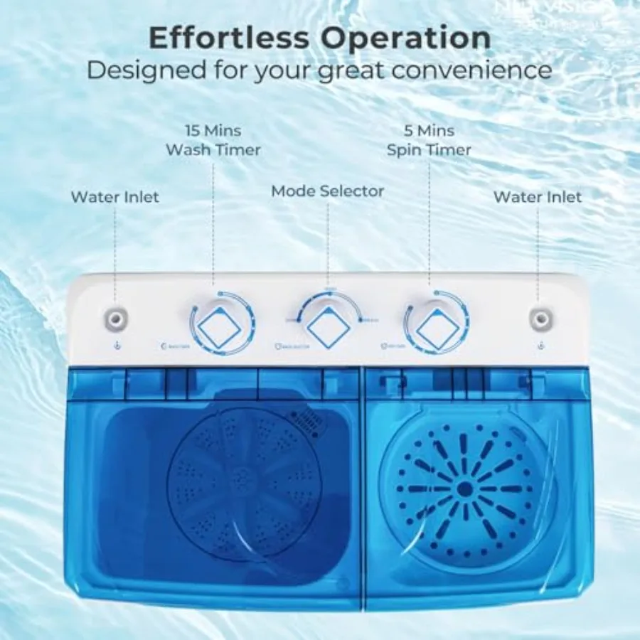 Compact Portable Washing Machine with 20 LBS Capacity Dual Function: 12 LBS Washing and 8 LBS Spin Drying Builtin Drain Pump an