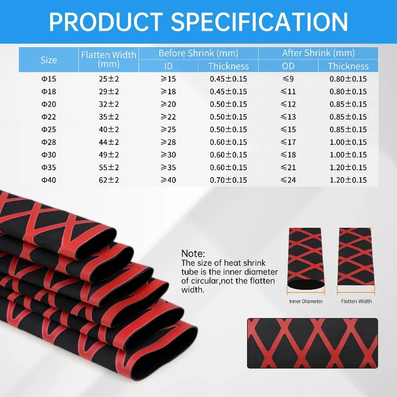 Red Black Anti-Slip Fishing Rod Heat Shrink Tube X Scale ID 20/22/25/30/35mm Insulated Waterproof Handle Bar Protect Wrap Sleeve