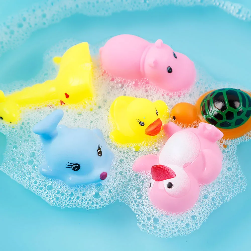 13Pcs Bath Toys Lovely Mixed Animals Swimming Shower Toy Colorful Childen Float Squeeze Sound Bathing Rubber Ducks Kids Toddler