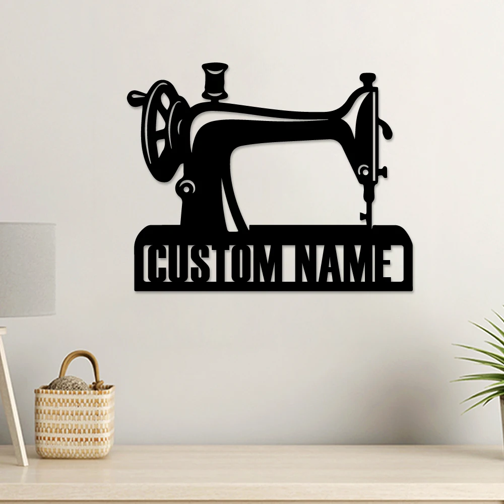 1pc cool Sewing machine Customized Name Tin Wall Signs Metal Wall Plaque For Living Room Kids Room