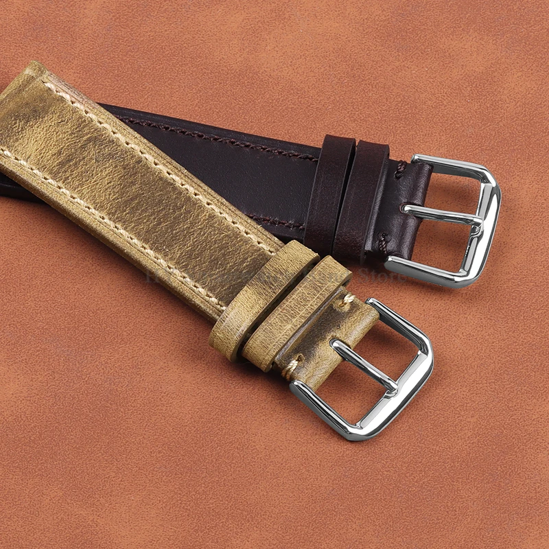 18 19 20 21 22mm Vintage Genuine Leather Watch Strap for Seiko for Huawei GT3/2 Oil Wax Cowhide Wrist Band Waterproof Bracelet
