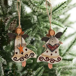 Christmas Decorations Wooden Crafts Pendants Retro Angel Dolls Carving Christmas Tree Pendants Xmas Gifts Ornaments For Home