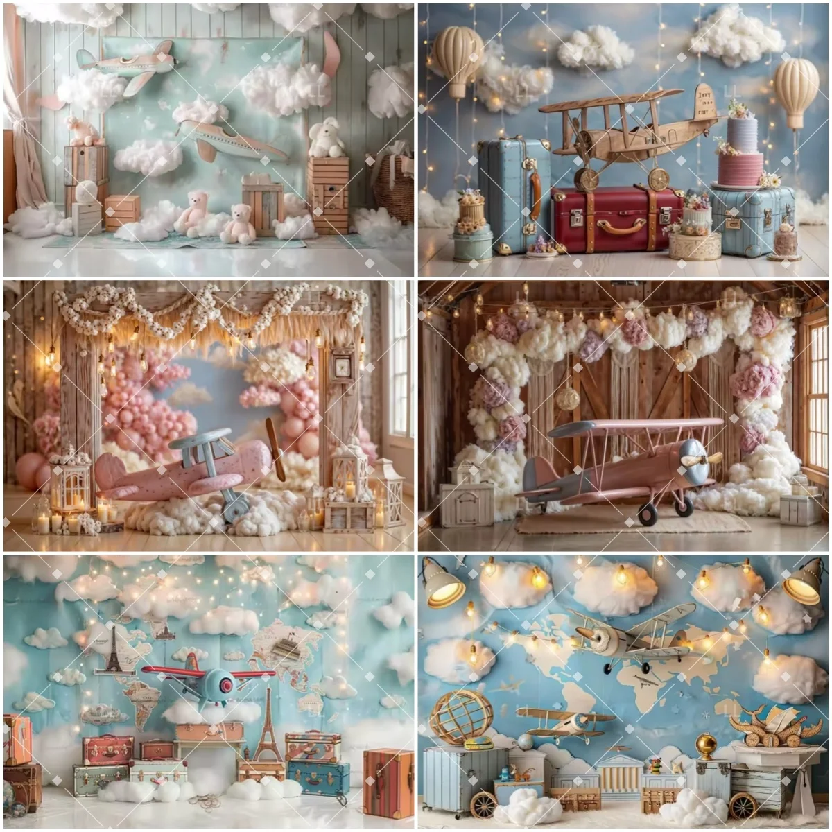 

Cartoon Airplane Cloud Travelling Birthday Party Backdrop Aircraft Photography Background Supplies Baby Shower Banner Decor Prop