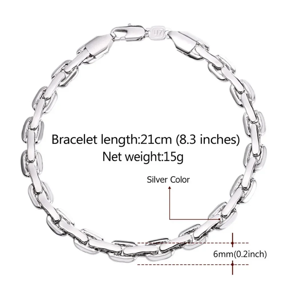 U7 Thick Cable Link Chain Bracelet Men 21CM 6mm Gold/Silver/Black Stackable Daily Jewelry Color H1023 QC24