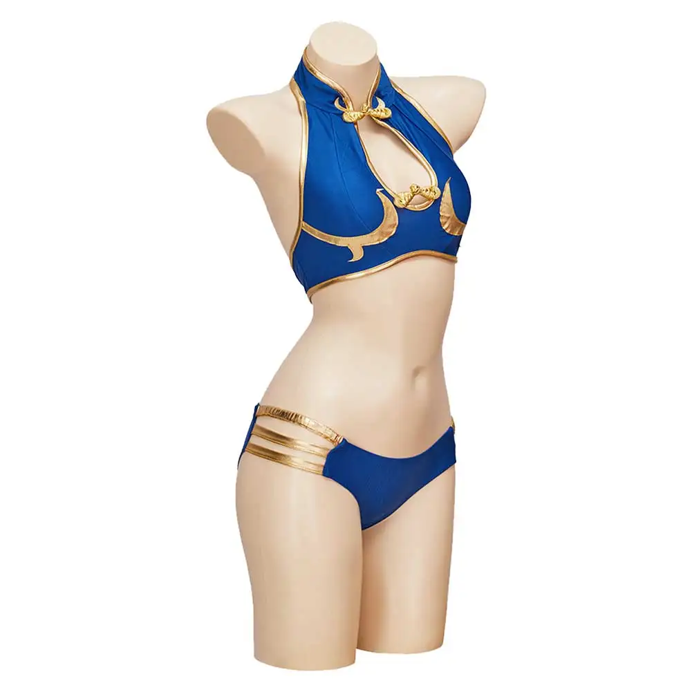 Adulto Chun Li Costume da bagno Cosplay gioco Fighter Costume donna Bikini costumi da bagno parrucca abiti Halloween Carnival Party travestimento vestito