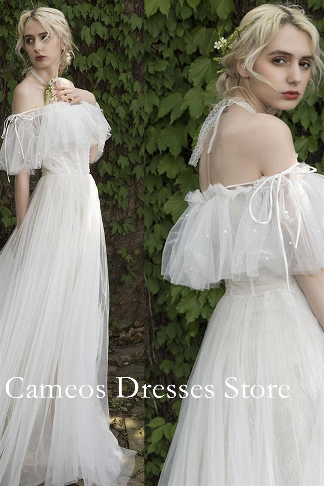 SONDR Customized Off Shoulder Backless Wedding Dresses Simple A-Line Tulle Elegant Ruched Brides Gowns Women Bridal Dresses