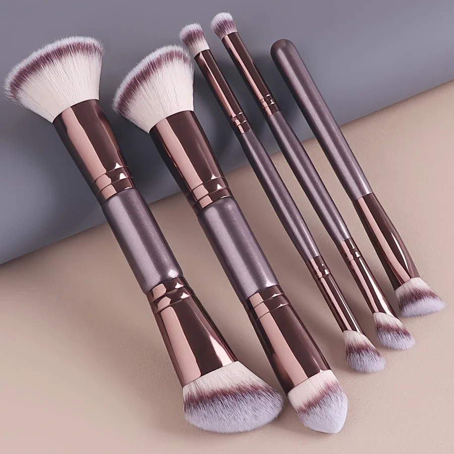 Double Ended Makeup Brush Set 5pcs Soft Bristle Foundation Blush Eyeshadow Concealer Brushes Cosmetic Make Up Tools