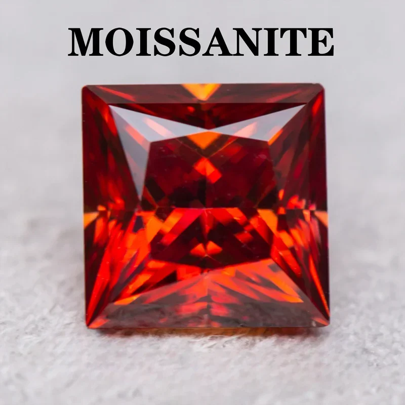 

Moissanite Stone Garnet Color Princess Cut Charms Gemstone DIY Advanced Jewelry Rings Earrings Making with Certificate