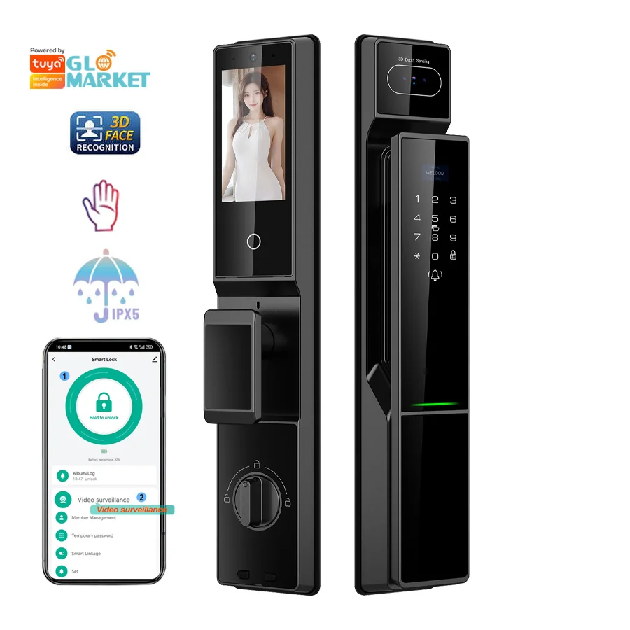 

Glomarket Tuya Wifi Video 3d Face Recognition Biometric Fingerprint Palm Vein Digital Smart Lock Fingerprint Password Door Lock