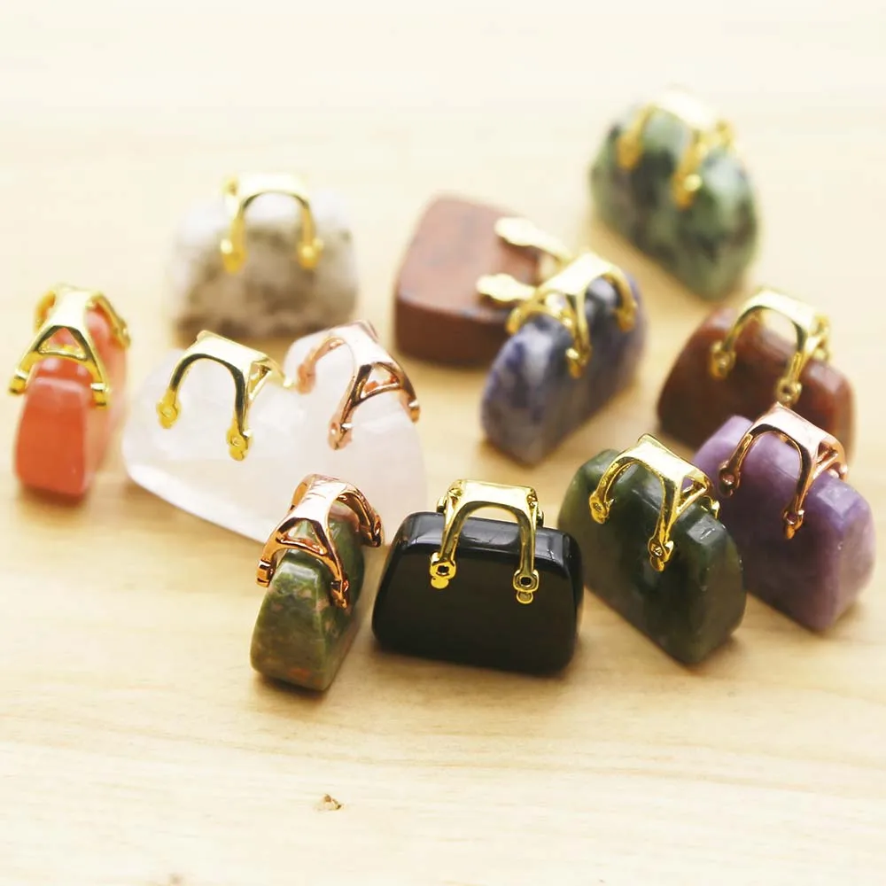 New Quality Natural Agate Crystal Jade Semi Precious Stone Handbag Pendant Home Desk Decoration 12Pcs Free Shipping