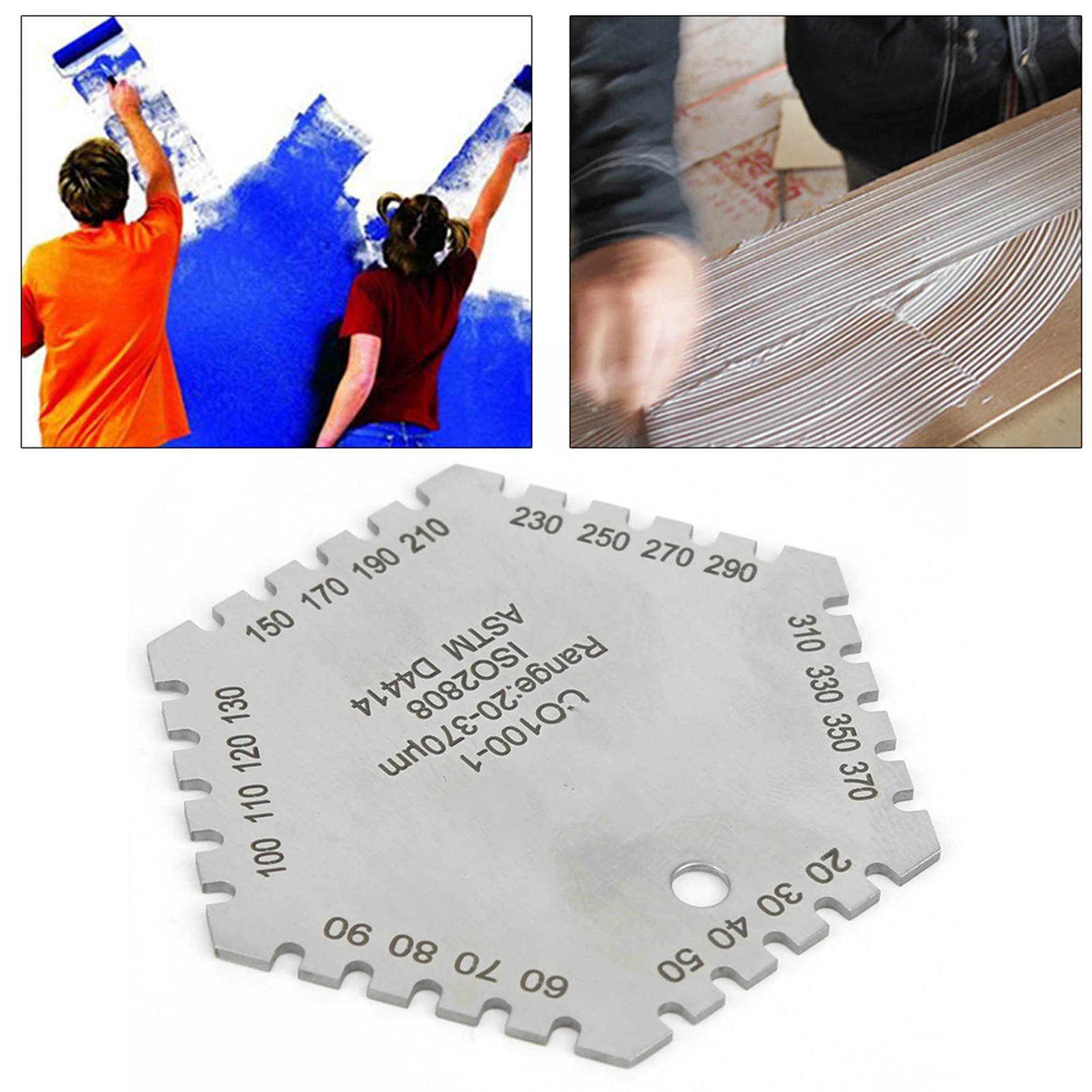 

CO100-1 20-370um Шестиугольная расческа для влажной пленки из нержавеющей стали, измеритель толщины карты, измеритель толщины влажной пленки, расческа для влажной пленки