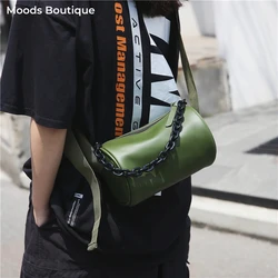 MOODS Women's Shoulder Bags PU Leather Couples Tooling Pouch Street Hip Hop Bags Luxury Handbags Unisex Messenger Barrel Purses